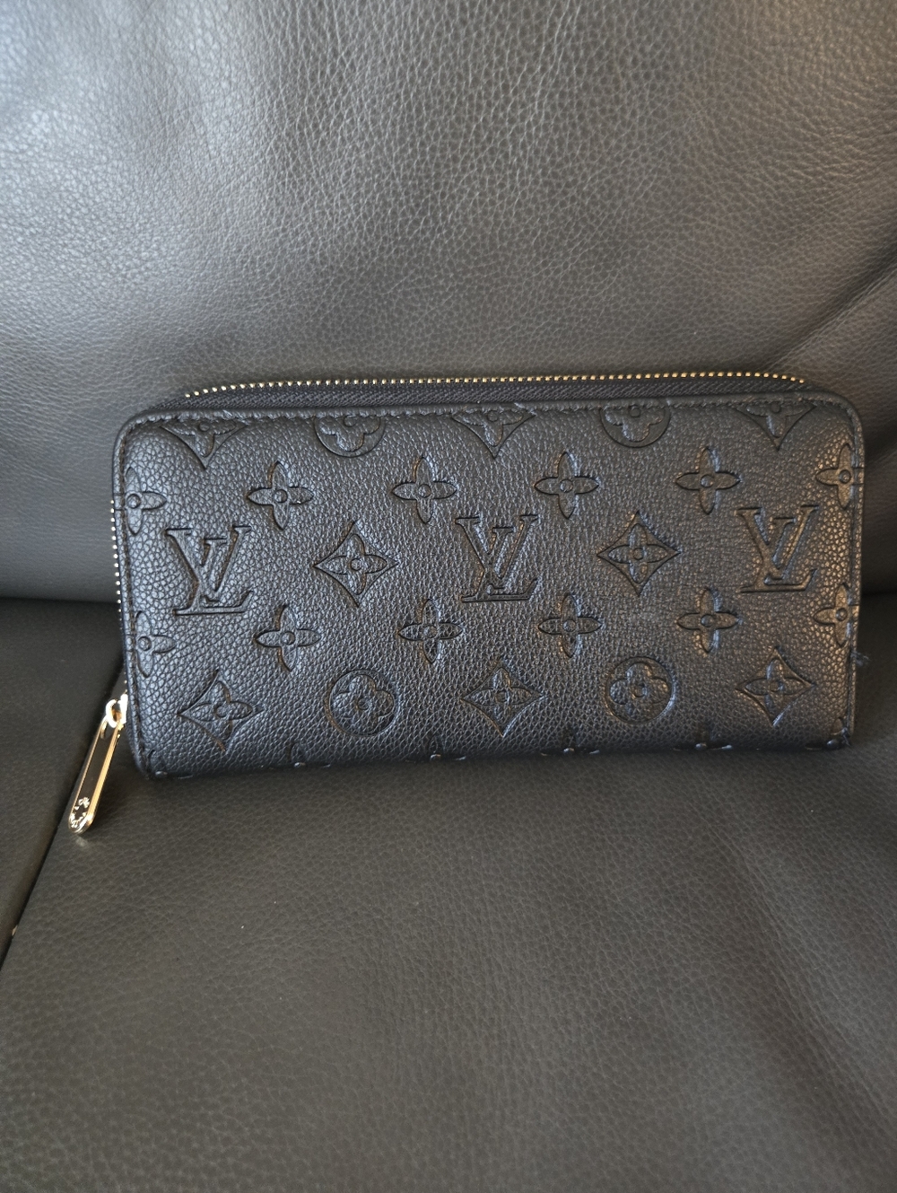 Black Embossed Monogram Zip-Around Wallet